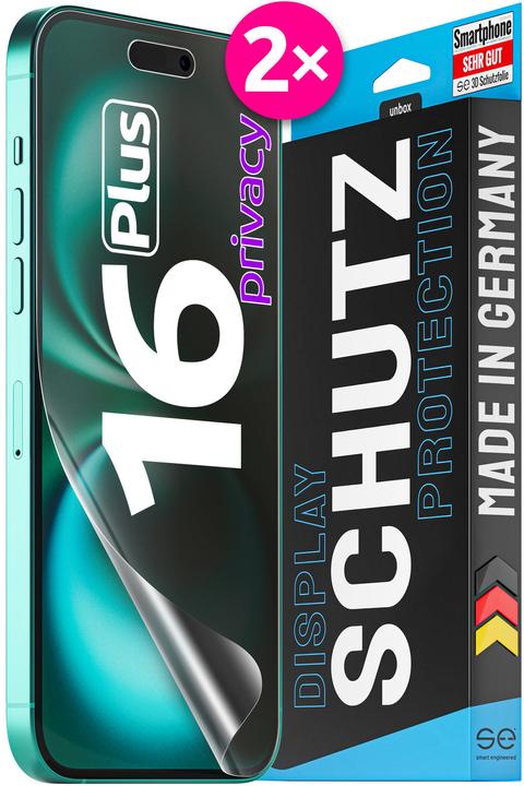 Produktbild Smart Engineered se 3D Schutzfolie Apple iPhone 16 Plus Privacy (VPE 2) (2 Stück, Apple iPhone 16 Plus)