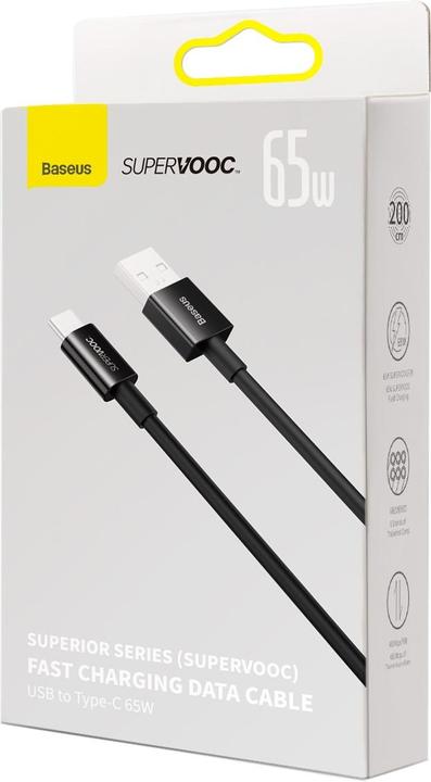 Actual product image Baseus Superior Series (SUPERVOOC) Fast Charging Data Cable USB to Type-C 65W 2m Black (2 m)