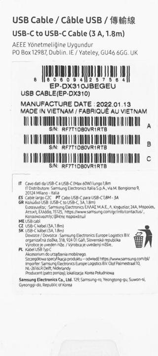 Produktbild Samsung USB C – USB-C (1.80 m, USB 2.0)