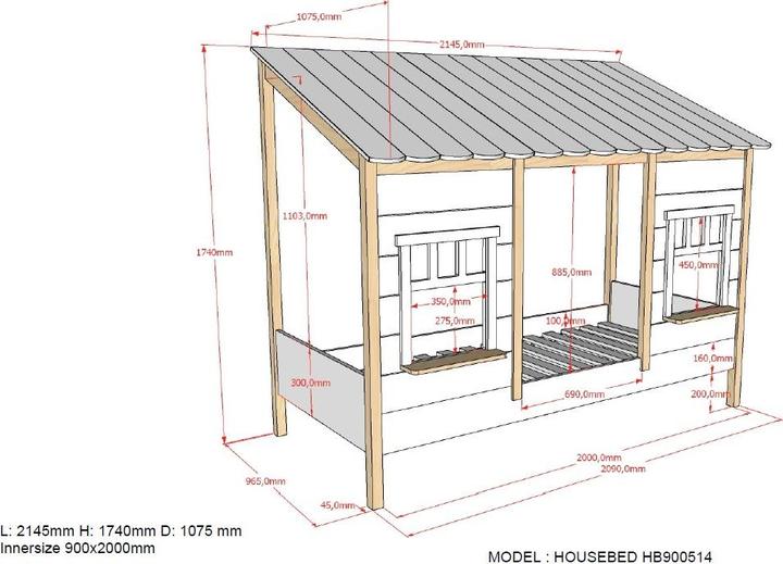 Image du produit Vipack Lit de maison avec toit (90 x 200 cm)