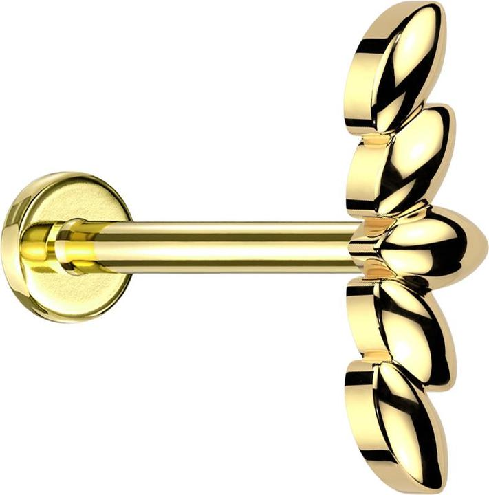Image du produit Star Piercing Micro Labret femelle plaqué or cinq feuilles ovales plaquées or (Laiton, Acier chirurgical 316L)