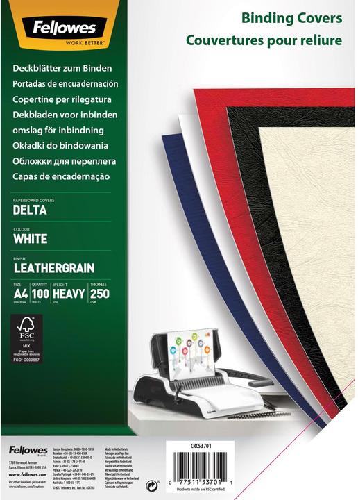 Fellowes Delta cover sheet with leather structure, white