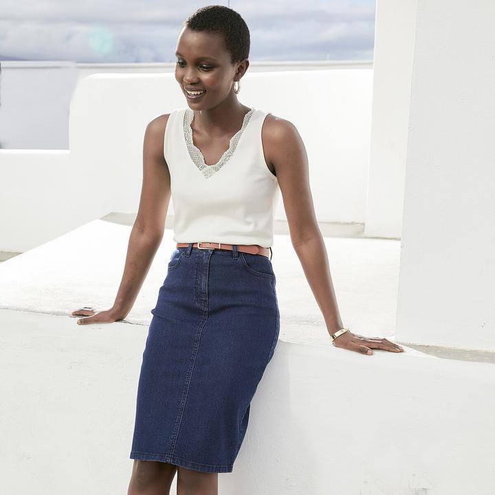 Actual product image Anne Weyburn Stretch denim denim skirt (36)