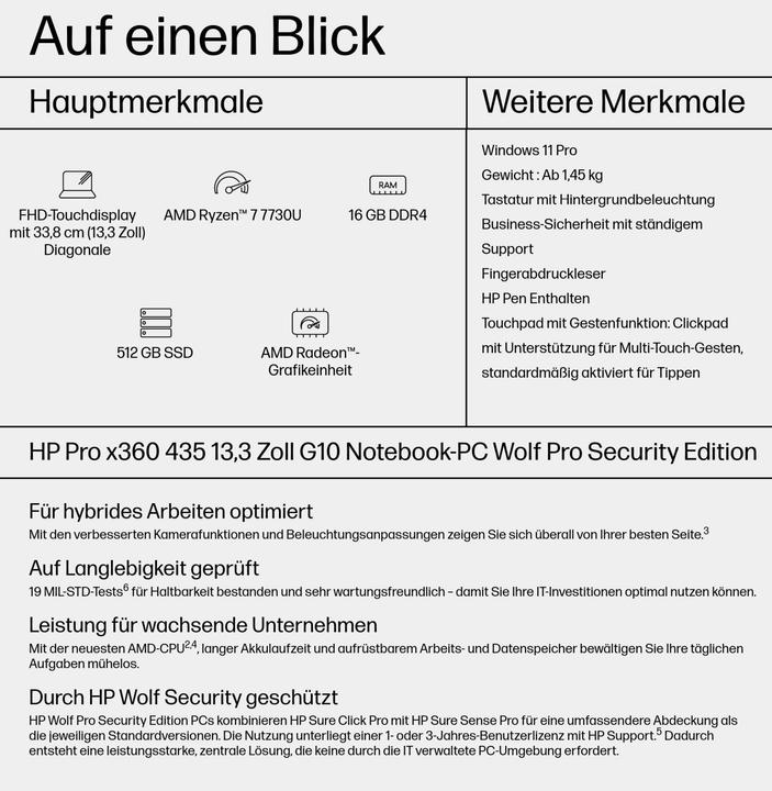 Image du produit HP ProBook x360 435 G10 (13.30", AMD Ryzen 7 7730U, 16 Go, 512 Go, DE)