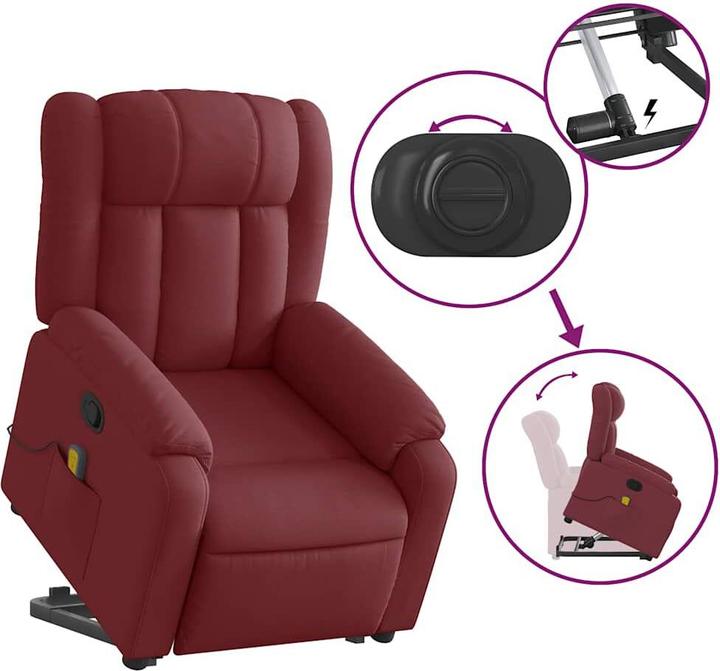 Produktbild VidaXL Massagesessel mit Aufstehhilfe Fernsehsessel Relaxsessel Weinrot Stoff