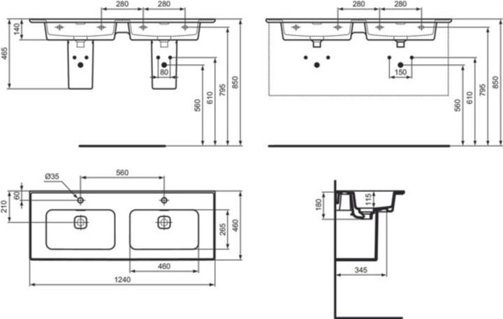 Immagine prodotto Ideal Standard IDS mobili lavabo doppio STRADA II 1240x460x180mm bianco I+ (460 mm, 1240 mm)