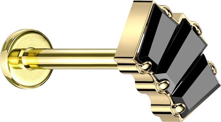 Image du produit Star Piercing Micro Threadless Labret plaqué or trois cristaux Baquette noir (Titane G23, sans laiton)