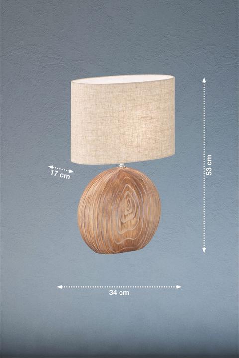 Immagine prodotto Fischer & Honsel Lampada da tavolo Honsel Tobse - colore legno/paralume in tessuto di lino color sabbia (50608) (E27)