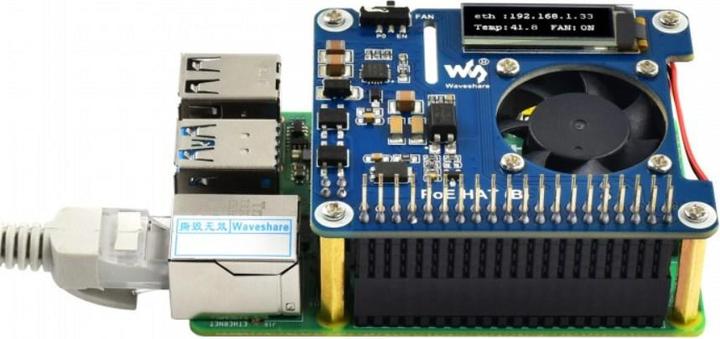 Actual product image WaveShare Power over Ethernet (PoE) HAT with OLED Display for Raspberry Pi 4B & 3B+