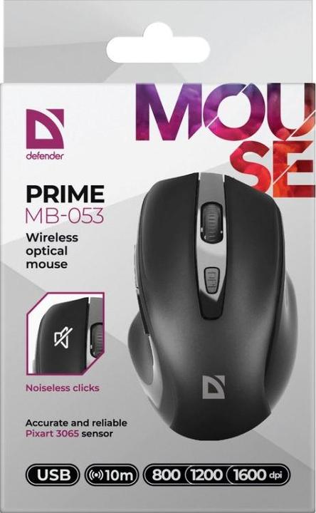 Produktbild Defender Mysz Prime Mb-053 Rf Silent Czarna Optical (Kabellos)
