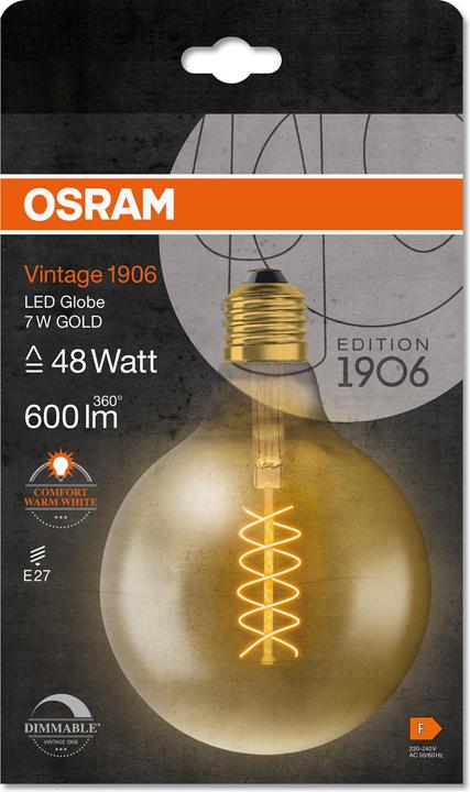 Produktbild Osram Vintage 1906 (E27, 4.80 W, 420 lm, 1 x, F)