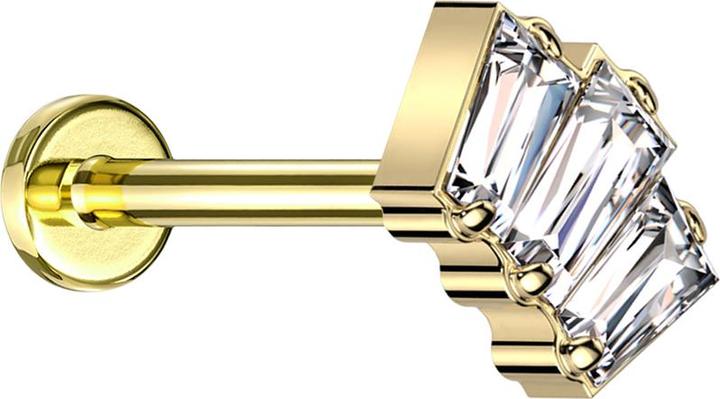 Produktbild Star Piercing Micro Threadless Labret vergoldet drei Baquette Kristalle silber (Titan G23, ohne Messing)