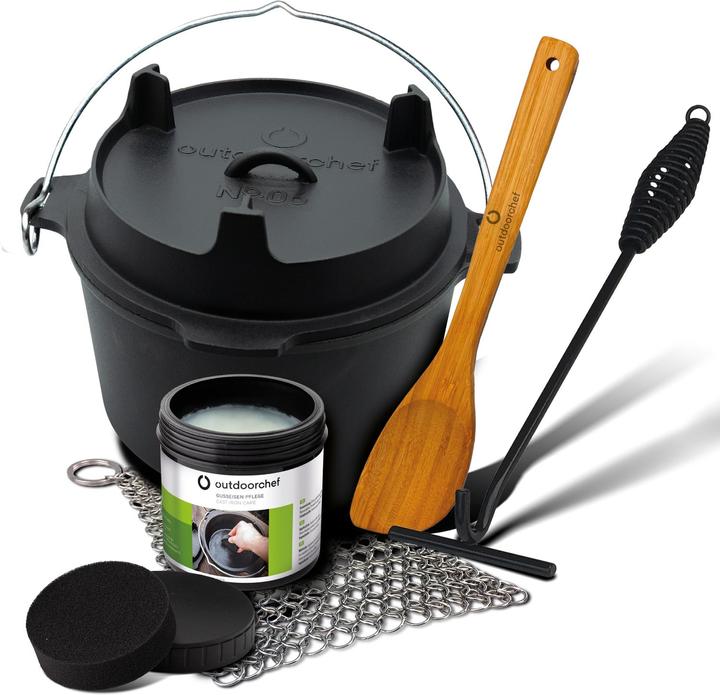 Image du produit Outdoorchef Dutch Oven 06 - 5.7 litres - avec kit de démarrage comprenant l'entretien de la fonte, le nettoyeur