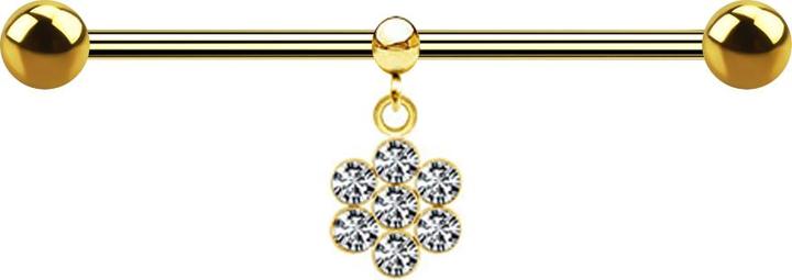 Immagine prodotto Star Piercing Barbell placcato oro due palle con anello a sfera ciondolo fiore sette cristalli argento (Acciaio chirurgico 316L)