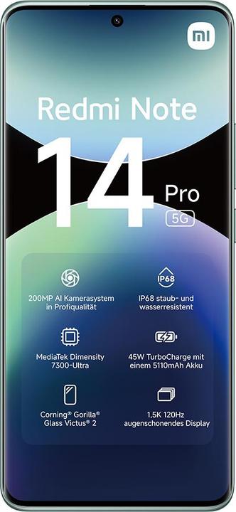 Actual product image Xiaomi Redmi Note 14 Pro 5G (512 GB, Coral Green, 6.67", Dual SIM, 200 Mpx, 5G)