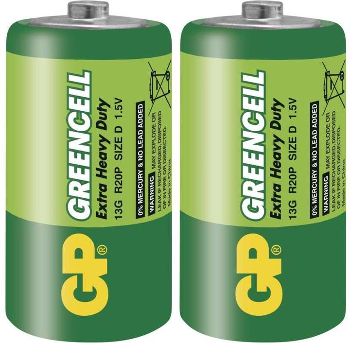 Productafbeelding GP Batteries Greencell D, wegwerpbatterij, D, zinkchloride, 1,5 V, 2 stuk(s), groen (2 Pcs., D)