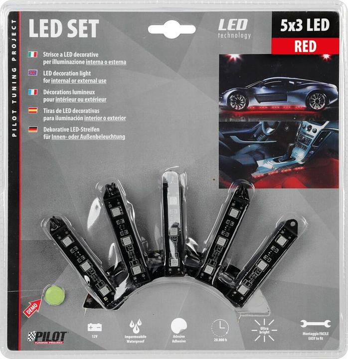 Actual product image Lampa Set with 5x3 LED underbody or interior lighting, red