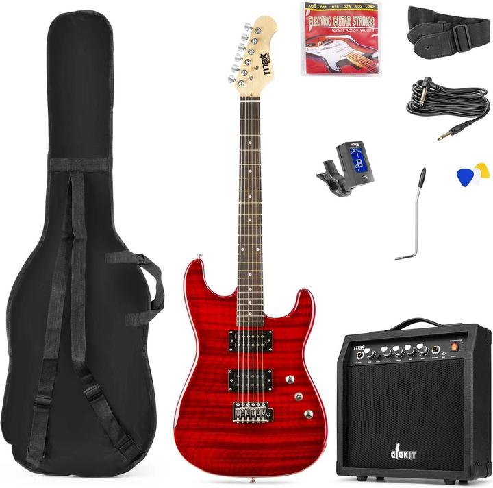 Max E-Gitarre GigKit Quilted Style Rot (E-Gitarre, Holz)