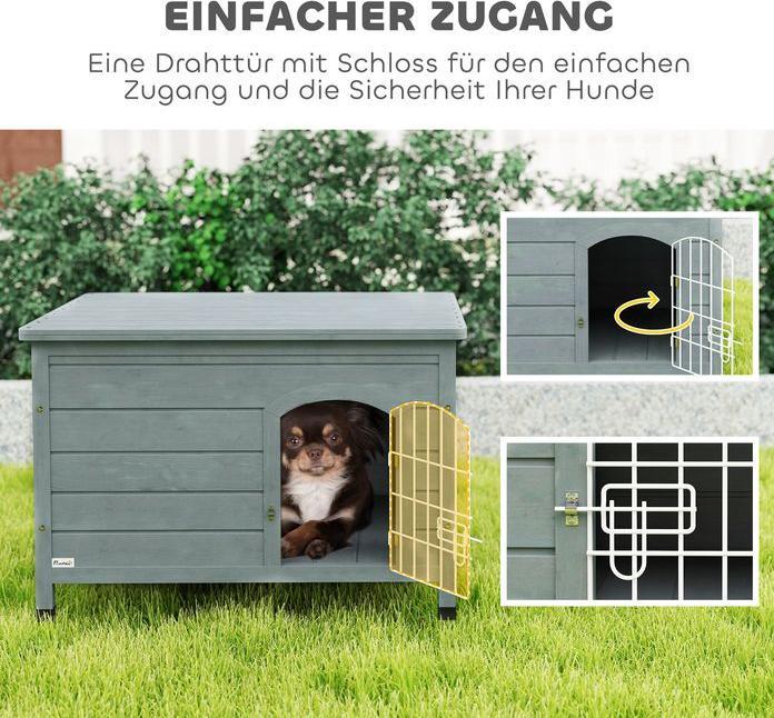 Produktbild Swisshandel24 Hundehütte Hundehaus mit Tür Hundebox Gitterbox für Katzen Tanne Grau (Hundehütte)