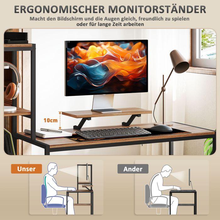 Immagine prodotto Swisshandel24 Schreibtisch Computertisch mit Monitorständer, CPU-Ständer, Druckerablage, Braun