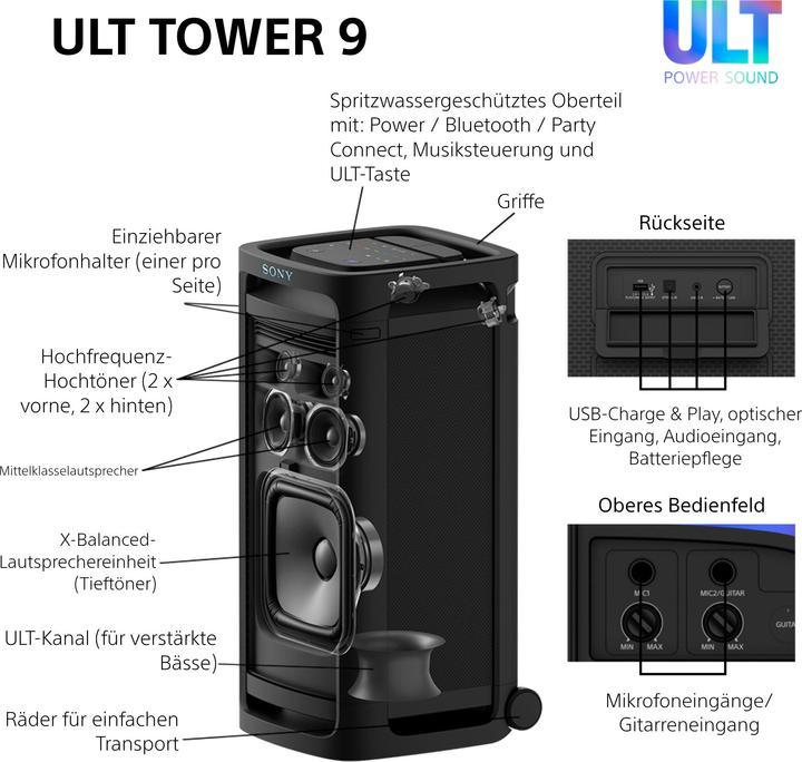 Immagine prodotto Sony ULT Tower 9 (25 h, Corrente elettrica, Batteria ricaricabile)