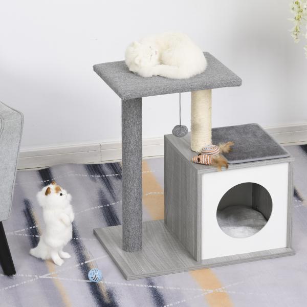 Actual product image PawHut Cat tree with cuddly den (62 cm, Grey)