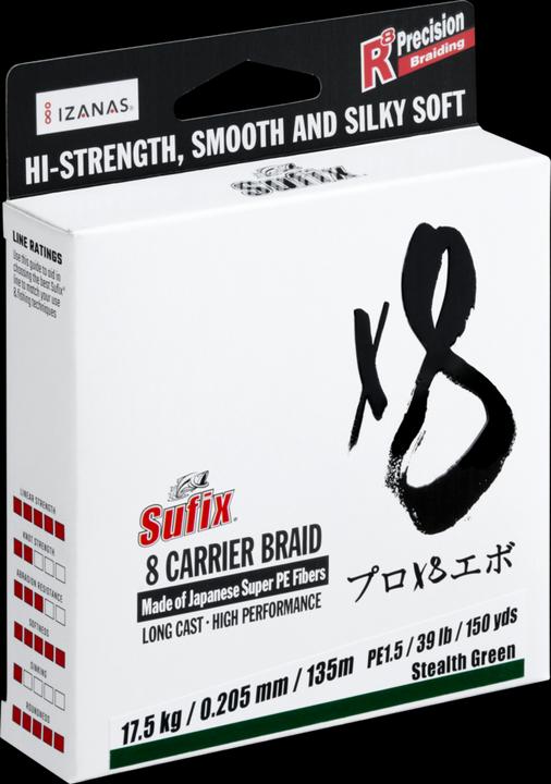 Produktbild Sufix X8 Braid 150m Stealth Green (17.50 kg, 0.21 mm)