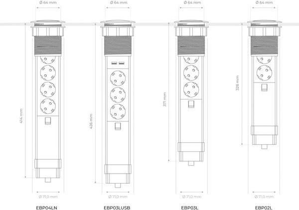 Produktbild Perel 4-Fach-Steckdosenturm - Versenkbar -Schutzkontakt (Deutsches System) (4 x, 1.40 m)