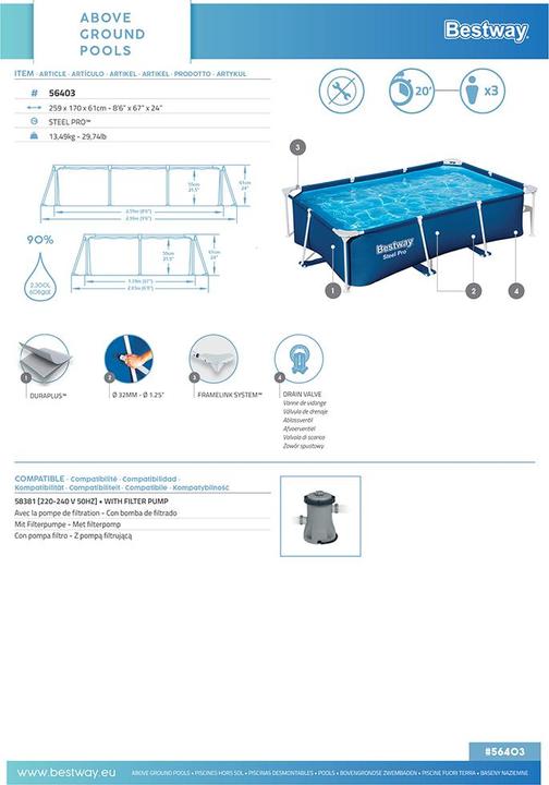 Immagine prodotto Bestway Piscina (259 x 170 x 61 cm)