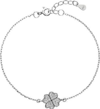 Evolution Group Silver bracelet with zircons Four-leaf clover for good luck 13008.1 (L)