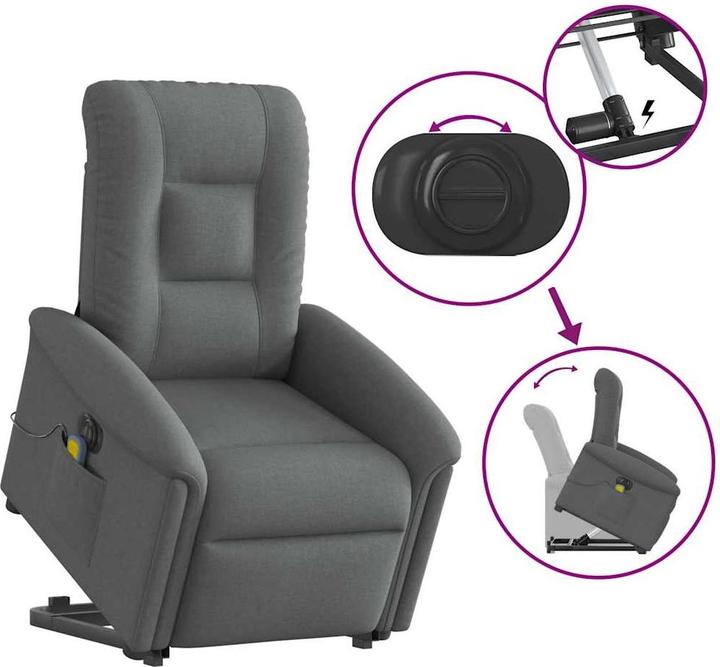 Produktbild VidaXL Elektrischer Massagesessel mit Aufstehhilfe Dunkelgrau Stoff