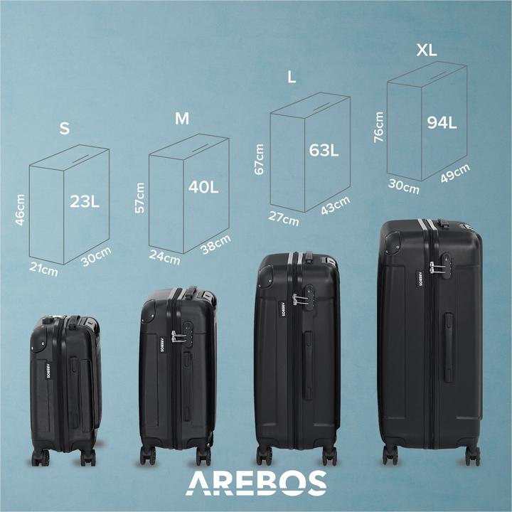 Immagine prodotto Arebos Valigia (94 l, Bagaglio a mano (fino a 50 litri), M (50 - 90l), L (90 - 115l), XL (da 115l))
