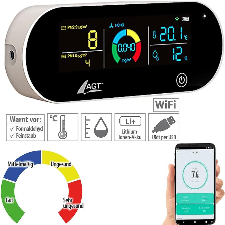 Actual product image AGT 5in1 Battery Air Quality Meter