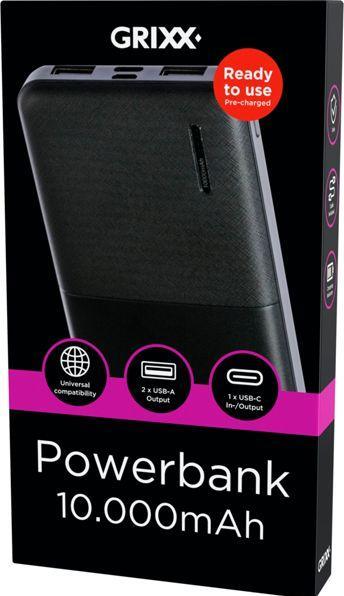 Produktbild Grixx Powerbank 10000mAh Micro USB & USB-C Black (10000 mAh)