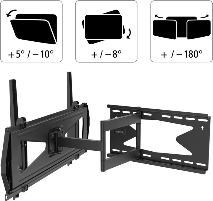 Produktbild Hama TV-Wandhalterung, schwenkbar, neigbar, Diebstahlschutz, 203 cm (80"), 40 kg (Wand, 80", 40 kg)