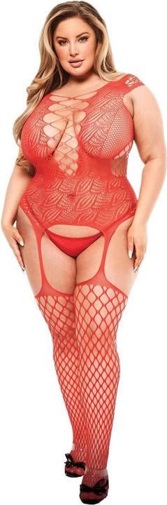 Baci XGEN Corset Front Suspender Fishnet Bodystocking - Red - Q (UK Size 14-20) - Passionné et (14, 15, 16, 17, 18, 19, 20)