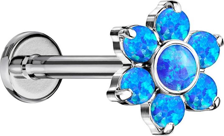 Star Piercing Micro Threadless Labret silber Blume Opale blau (Titan G23, ohne Messing)