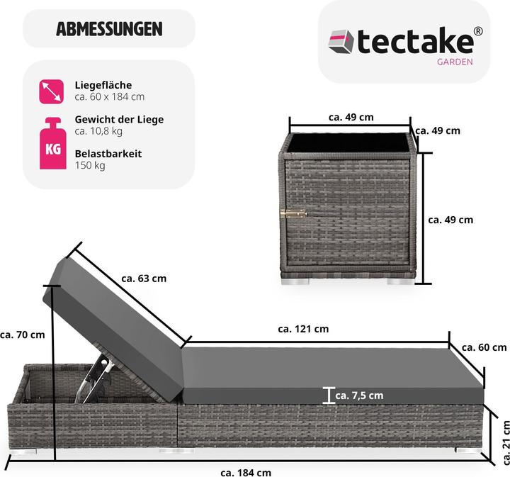 Produktbild tectake 2x Sonnenliegen (184 cm)