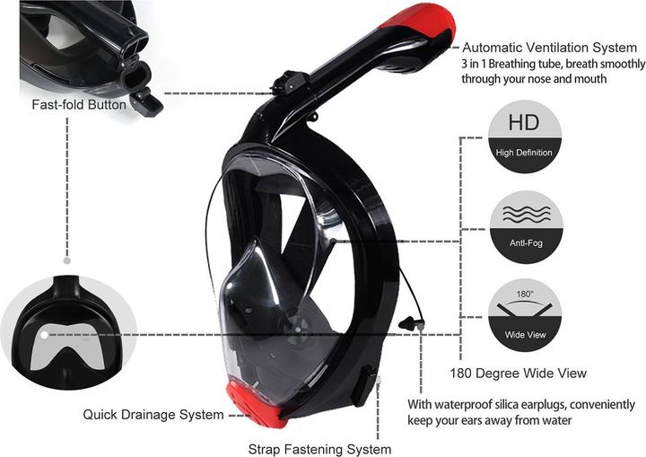 Actual product image Caruba Full Face Snorkel Mask Swift Foldable + Action Cam Mount (blue S/M)