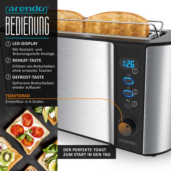 Produktbild Arendo Frühstücks Set, Wasserkocher 1,7l Temperaturwahl, 2-Scheiben Toaster & Eierkocher für 3 Eier, Silber