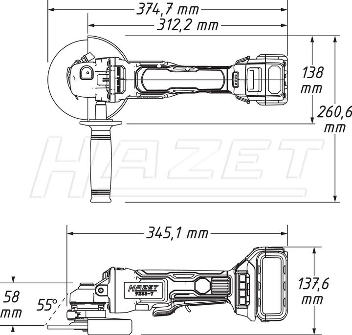 Immagine prodotto HAZET Smerigliatrice angolare a batteria ∙ apparecchio base 9233-010 (345.10 mm)