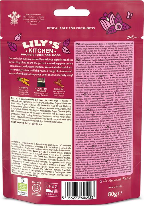 Nährwerte und Zutaten Lily's Kitchen Leckerli Bio Rise & Shine, Rind, 80 g (Adult, 1 Stk., 85 g)
