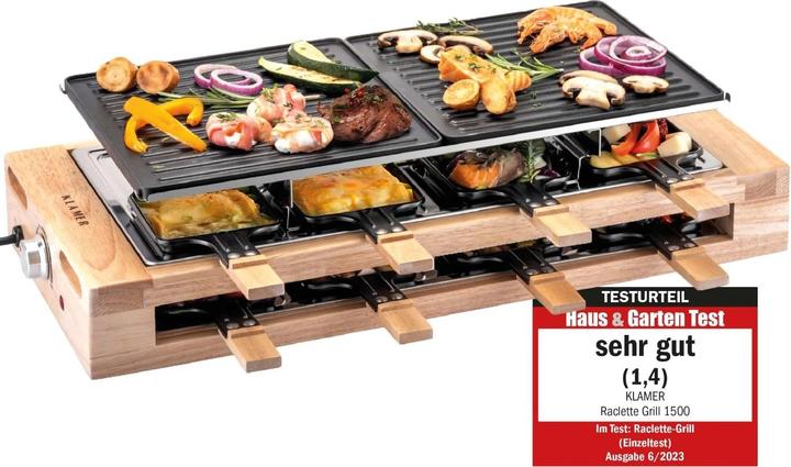 Productafbeelding KLAMER Raclette 8 Personen 1500W Raclette Grill mit Holzgestell