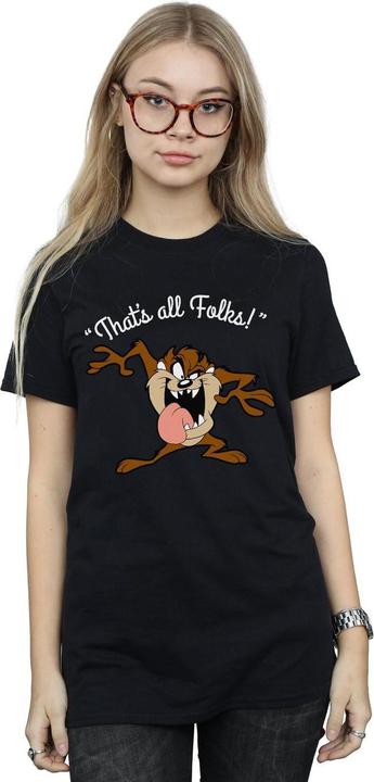 Actual product image Looney Tunes Womens/Ladies That's All Folks Taz Cotton Boyfriend T-Shirt (L)