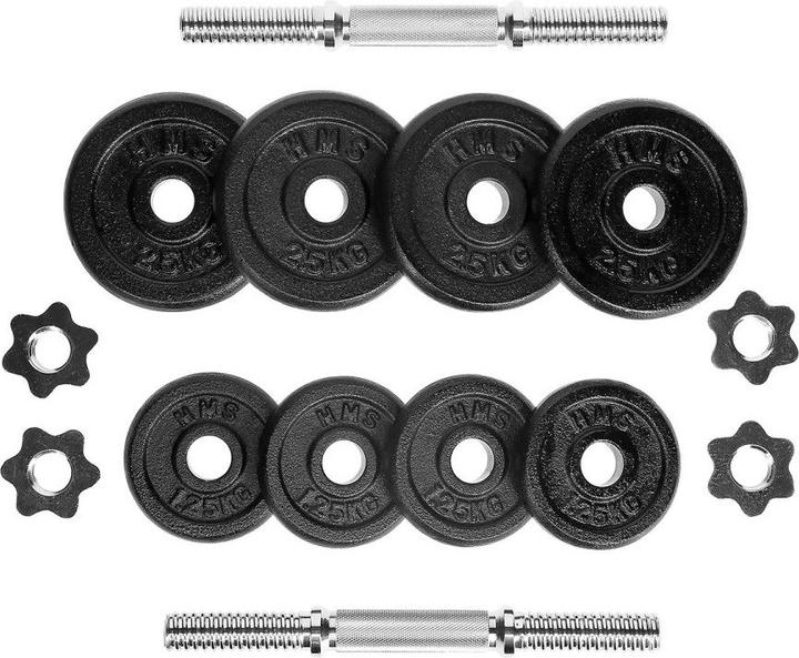Image du produit HMS Poids d'haltères avec valise en plastique ST20 20kg, noir (2 x 10 kg)