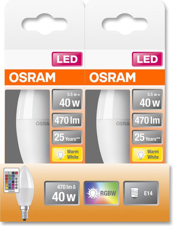 Actual product image Osram Led Retrofit Rgbw Lamps With Remote Control (E14, 40 W, 470 lm, 1 x, F)