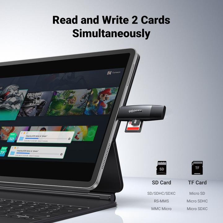 Produktbild Ugreen CM304 USB + USB-C Adapter Card Reader SD + microSD (black) (USB-C)