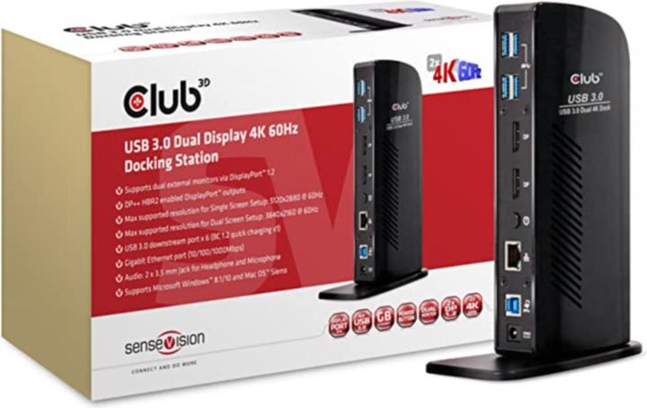 Produktbild Club 3D Dual Display Docking Station 4K60Hz (USB-B, 6 Ports)