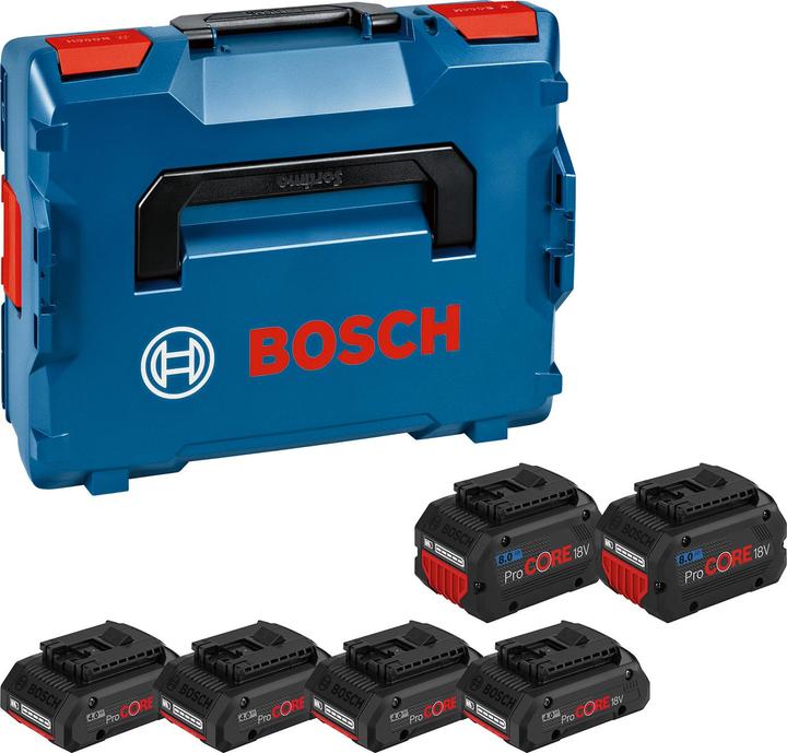 L-BOXX 136, 1/1 L-BOXX inlegvel voor startsets, 2x oplaadbare batterij 18 V met 8,0 Ah, 4x oplaadbare batterij 18 V met 4,0 Ah