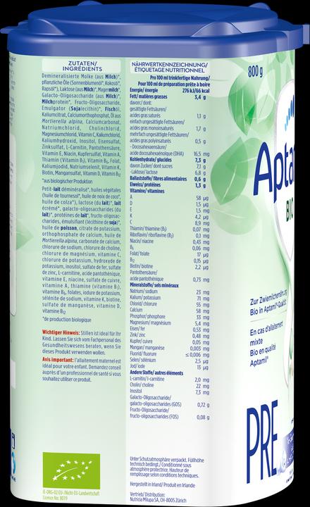 Actual product image Aptamil Organic Pre (800 g, from birth)